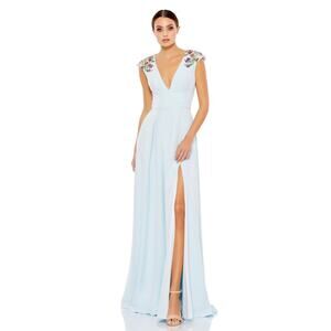 Mac Duggal 26540 Powder Blue Beaded Cap Sleeve V-Neck A-Line Gown